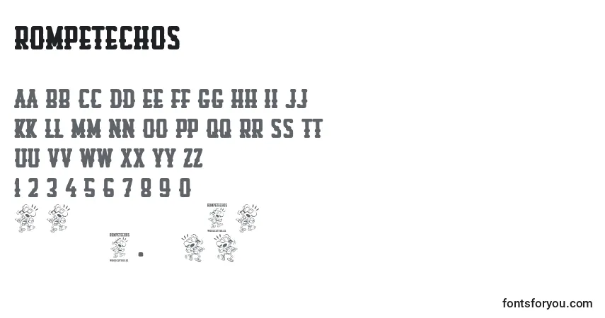A fonte Rompetechos – alfabeto, números, caracteres especiais
