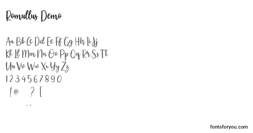 Schriftart Romullus Demo – Alphabet, Zahlen, spezielle Symbole