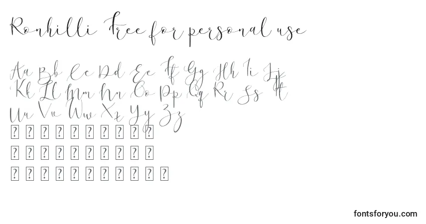 A fonte Ronhilli Free for personal use (139098) – alfabeto, números, caracteres especiais
