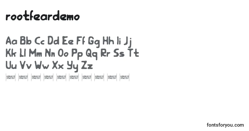 Czcionka Rootfeardemo – alfabet, cyfry, specjalne znaki