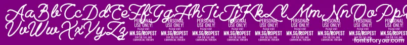 RopestBlack PERSONAL USE ONLY-fontti – valkoiset fontit violetilla taustalla