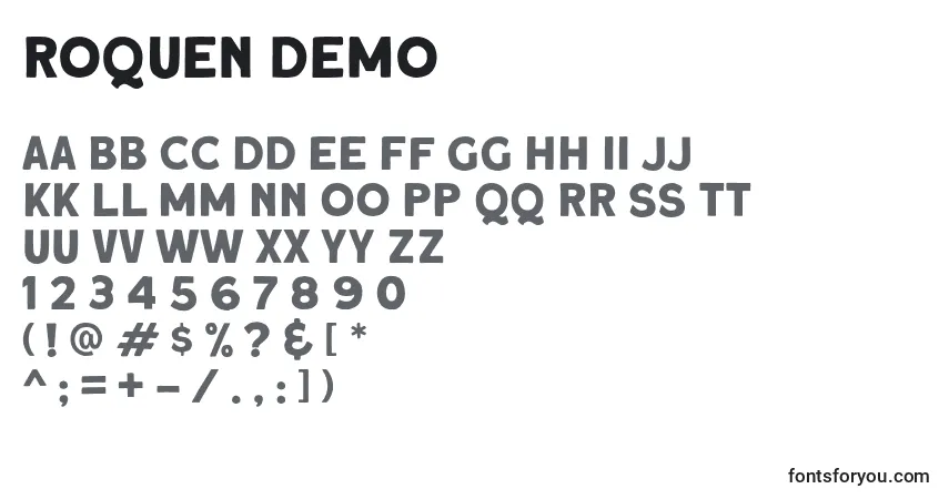Czcionka Roquen DEMO – alfabet, cyfry, specjalne znaki