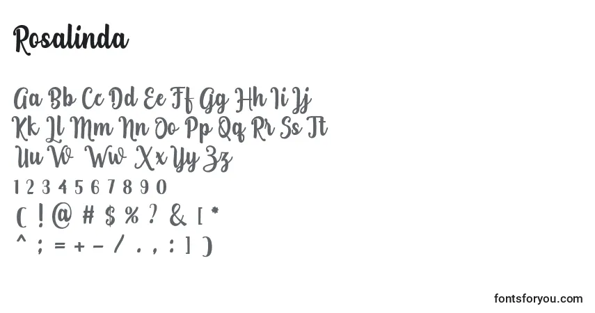 A fonte Rosalinda – alfabeto, números, caracteres especiais