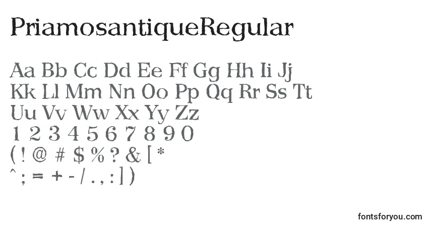 A fonte PriamosantiqueRegular – alfabeto, números, caracteres especiais