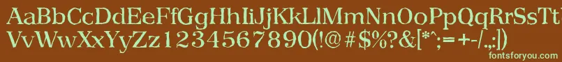 フォントPriamosantiqueRegular – 緑色の文字が茶色の背景にあります。