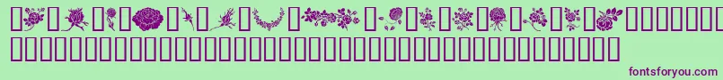 Czcionka Rosegarden – fioletowe czcionki na zielonym tle