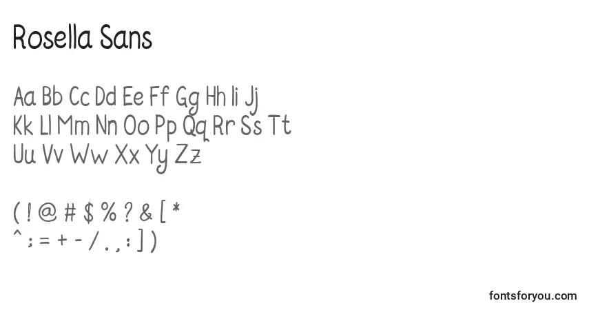 Schriftart Rosella Sans – Alphabet, Zahlen, spezielle Symbole