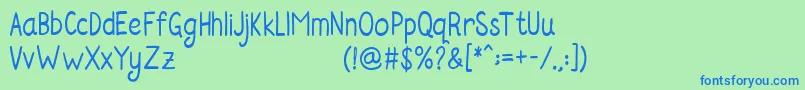 フォントRosella Sans – 青い文字は緑の背景です。