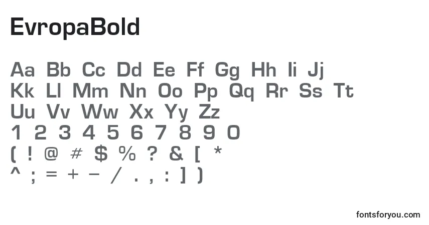Шрифт EvropaBold – алфавит, цифры, специальные символы
