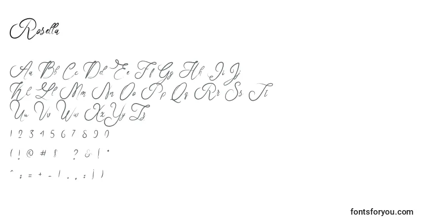 Шрифт Rosella – алфавит, цифры, специальные символы