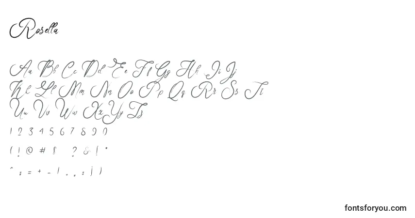 Шрифт Rosella (139122) – алфавит, цифры, специальные символы