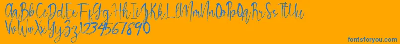 Rosemary-Schriftart – Blaue Schriften auf orangefarbenem Hintergrund