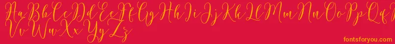Rosetica Script Demo-Schriftart – Orangefarbene Schriften auf rotem Hintergrund