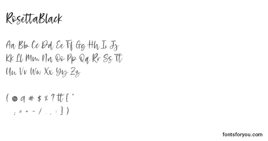 A fonte RosettaBlack – alfabeto, números, caracteres especiais