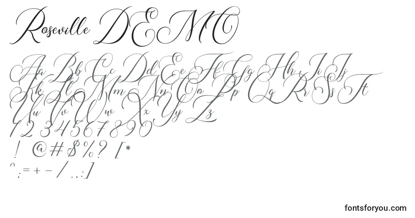 Schriftart Roseville DEMO – Alphabet, Zahlen, spezielle Symbole
