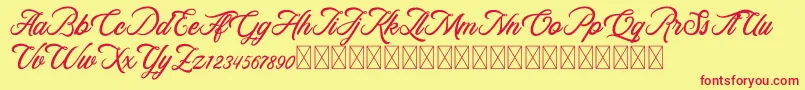 RosewellScriptDemo-fontti – punaiset fontit keltaisella taustalla