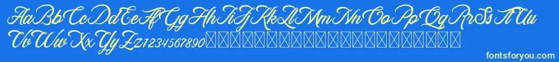 RosewellScriptDemo-Schriftart – Gelbe Schriften auf blauem Hintergrund