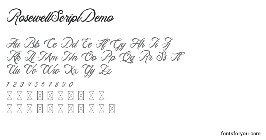 Шрифт RosewellScriptDemo (139138) – алфавит, цифры, специальные символы