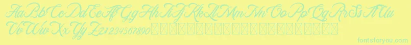 RosewellScriptDemo-fontti – vihreät fontit keltaisella taustalla