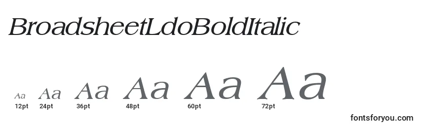 Größen der Schriftart BroadsheetLdoBoldItalic