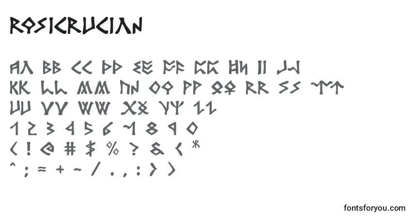 A fonte Rosicrucian (139142) – alfabeto, números, caracteres especiais