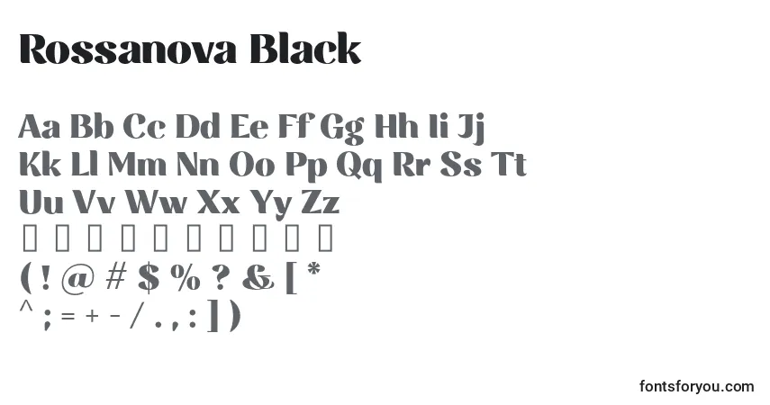Schriftart Rossanova Black – Alphabet, Zahlen, spezielle Symbole