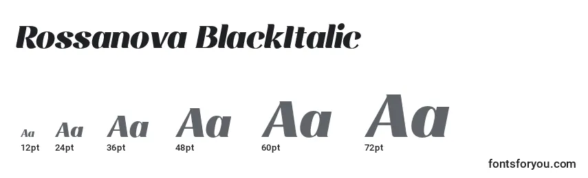 Размеры шрифта Rossanova BlackItalic