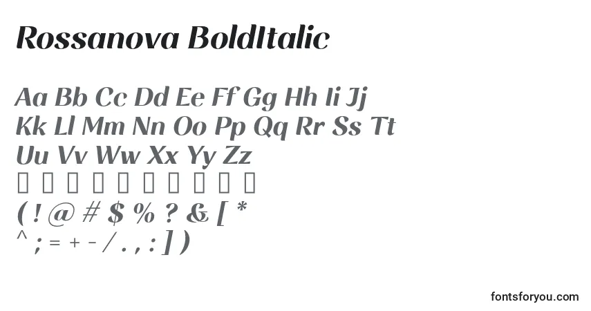 Schriftart Rossanova BoldItalic – Alphabet, Zahlen, spezielle Symbole