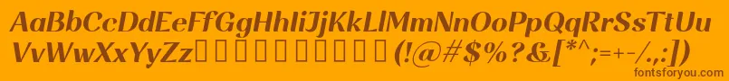 Więcej informacji o czcionce Rossanova BoldItalic Czcionka Rossanova BoldItalic – brązowe czcionki na pomarańczowym tle