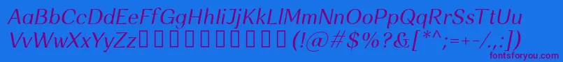 Rossanova Italic-Schriftart – Violette Schriften auf blauem Hintergrund