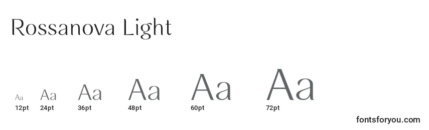 Размеры шрифта Rossanova Light
