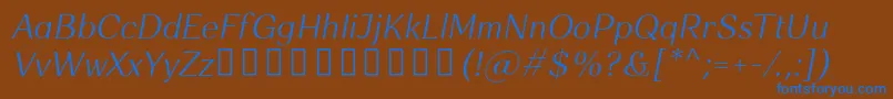 Czcionka Rossanova LightItalic – niebieskie czcionki na brązowym tle