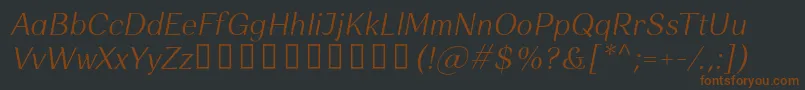 Fonte Rossanova LightItalic – fontes marrons em um fundo preto