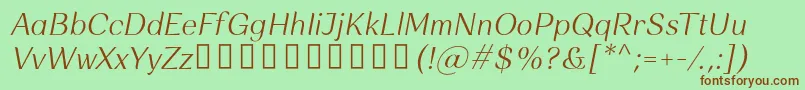 Rossanova LightItalic-fontti – ruskeat fontit vihreällä taustalla