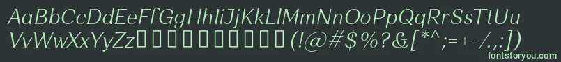 Fonte Rossanova LightItalic – fontes verdes em um fundo preto