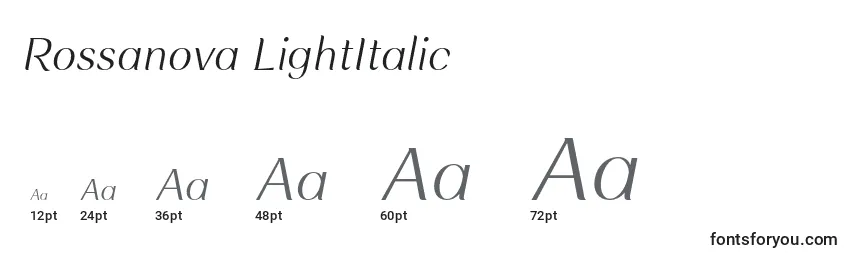 Размеры шрифта Rossanova LightItalic