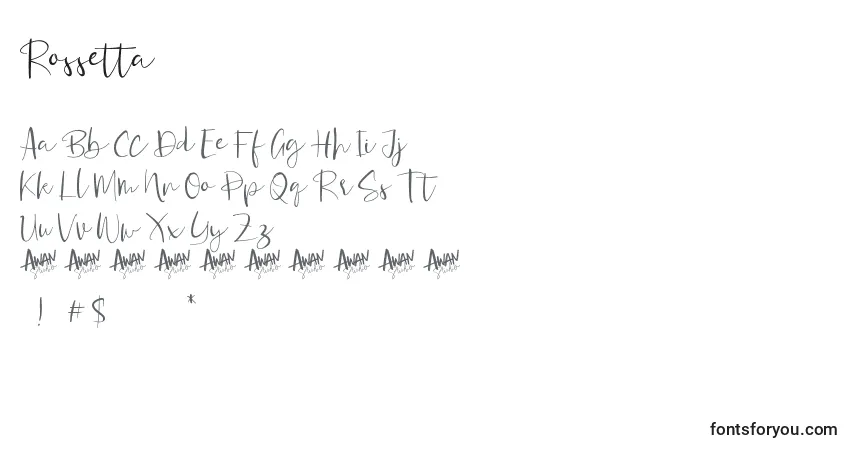 Schriftart Rossetta – Alphabet, Zahlen, spezielle Symbole