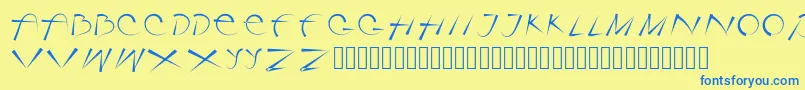 フォントRotorica – 青い文字が黄色の背景にあります。