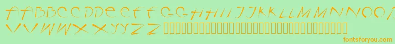 フォントRotorica – オレンジの文字が緑の背景にあります。