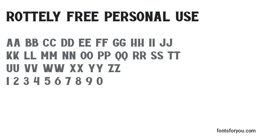 A fonte Rottely Free Personal Use – alfabeto, números, caracteres especiais