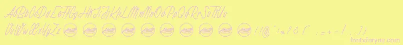 Rotten Pumkin PersonalUseOnly-Schriftart – Rosa Schriften auf gelbem Hintergrund