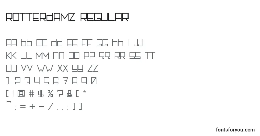 Schriftart Rotterdamz Regular – Alphabet, Zahlen, spezielle Symbole