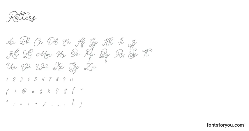Czcionka Rotters – alfabet, cyfry, specjalne znaki