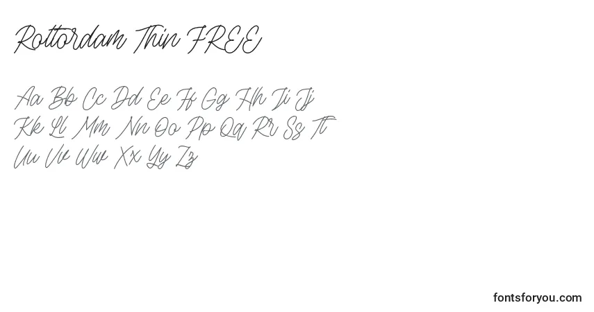 Schriftart Rottordam Thin FREE – Alphabet, Zahlen, spezielle Symbole