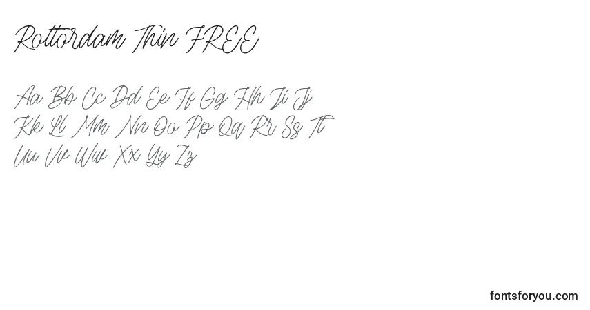 A fonte Rottordam Thin FREE (139187) – alfabeto, números, caracteres especiais