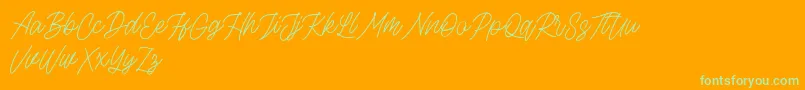 Rottordam Thin FREE-Schriftart – Grüne Schriften auf orangefarbenem Hintergrund