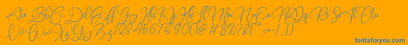 Rottrydam Wargna Personal Use-Schriftart – Blaue Schriften auf orangefarbenem Hintergrund