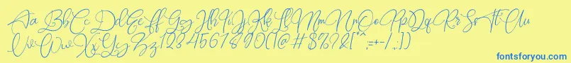 Rottrydam Wargna Personal Use-Schriftart – Blaue Schriften auf gelbem Hintergrund