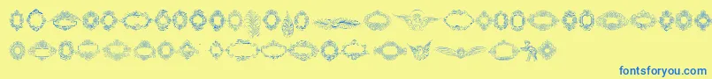 フォントRough Calligraphic Frames – 青い文字が黄色の背景にあります。
