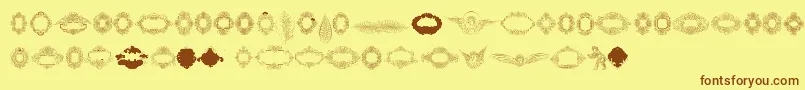 フォントRough Calligraphic Frames – 茶色の文字が黄色の背景にあります。
